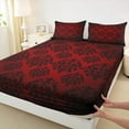 thumbnail image 4 of jejeloiu Damask Print Twin Sheet Sets,Gothic Flower Twin Fitted Sheet,Black Red Flat Sheet,Breathable Bedroom Decorative,3pcs, 4 of 7
