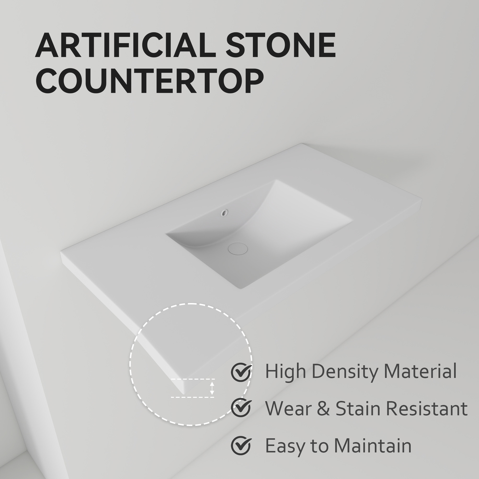 Leumius 36" Ceramic Basin Sink,Ultra-Thin 0.8" Rim,Single Faucet Hole,Wall-Mount or Vanity Compatible,White