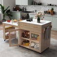 thumbnail image 4 of HLR Extendable Kitchen Islands with Power Outlet, Dining Table Cart on Wheels with Storage, Wood, 4 of 10