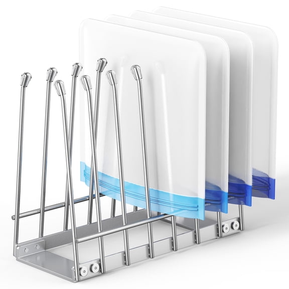 Bag Drying Rack Organizer, Metal Stand for Reusable Ziplock & Silicone Storage Bags, Rustproof Kitchen Dryer