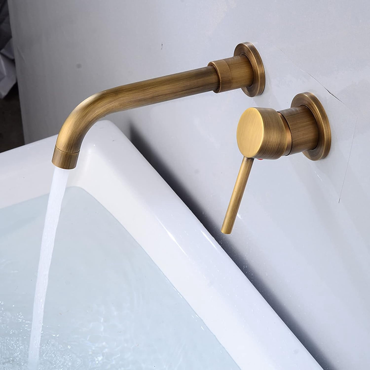 Wall Mounted Bathroom Faucet Antique, Solid Brass, 360 Swivel Spout Sink Faucet, 2-Hole Single Handle Bathroom Sink Faucets, Split