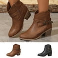 thumbnail image 6 of Lovskoo 2024 Cowboy Boots for Women Leather Low Chunky Stacked Heel Pointed Toe Shoes Solid Color Retro with Fashion Belt Warm Middle Ankle Booties Brown, 6 of 6