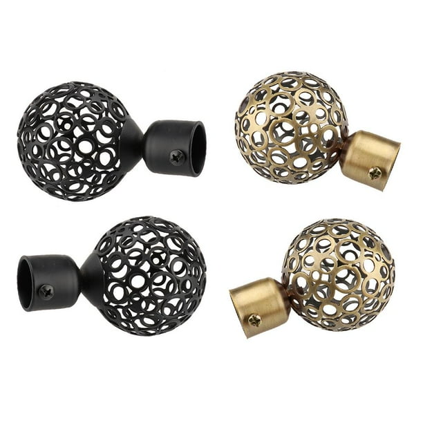 2 Embouts Tringle à Rideaux, Boule Striée Diam. 20mm Bois Laqué Blanc