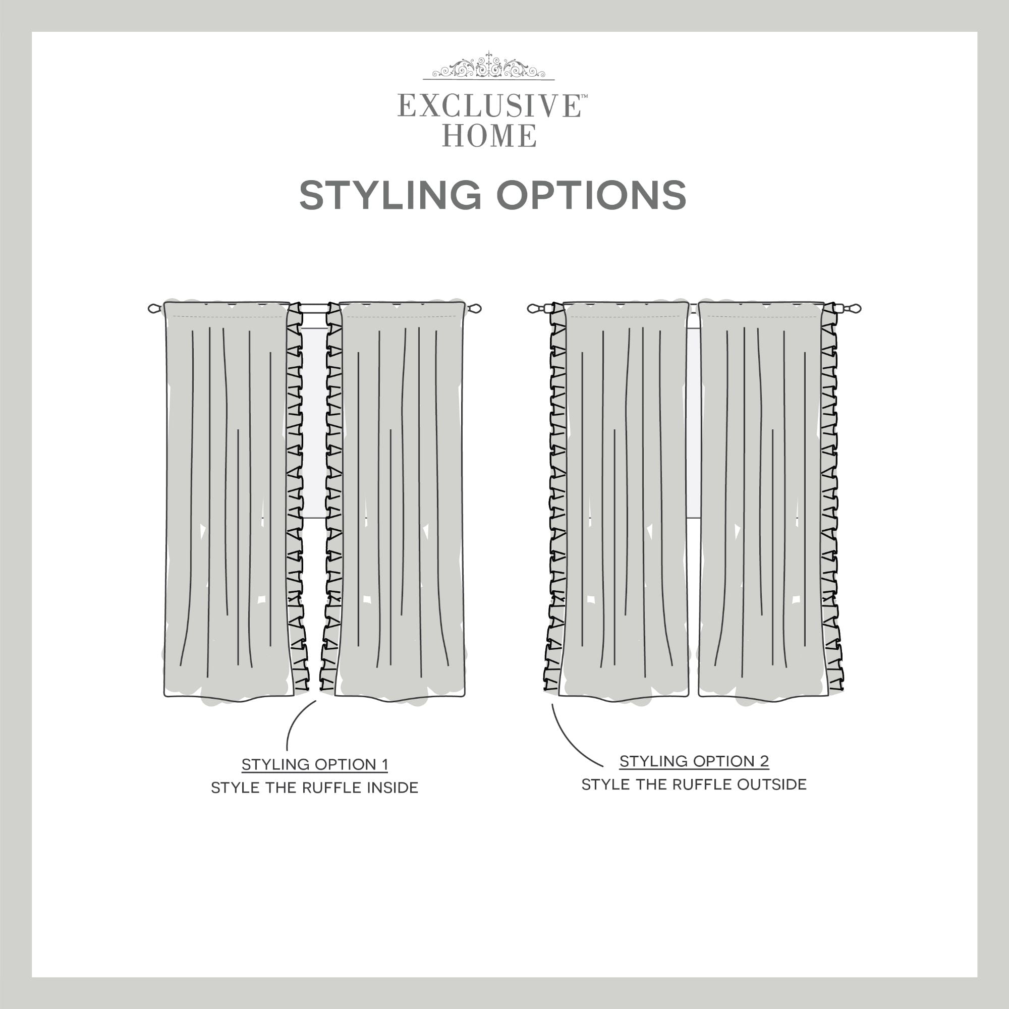 Exclusive Home Curtains Jacinta Flippable Side Ruffle Sheer Rod Pocket Curtain Panel Pair, 54" x 96", Grey, Set of 2
