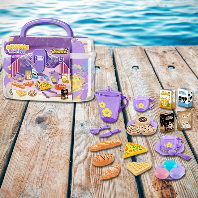 Interactive Toys For Girls Pretend Play Afternoon Tea Set With Accessories Non Battery Dinnerware For Imaginative Play For Ages 3 And Up Indoor Handheld Water Games for Toddlers Chew Sensory Board