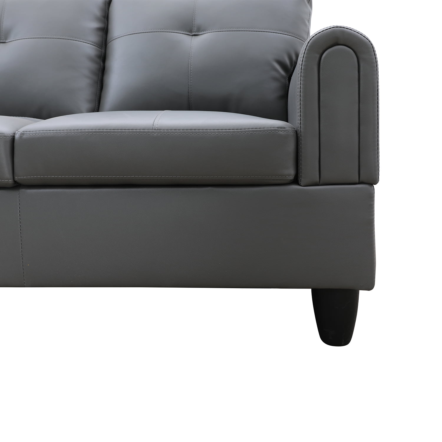 Hommoo Faux Leather 4-Seat Couch, L Shaped Sectional Couches and Sofas, Modern Living Room Furniture Sets Sectional Sofa Set, Dark Grey(No Ottoman)