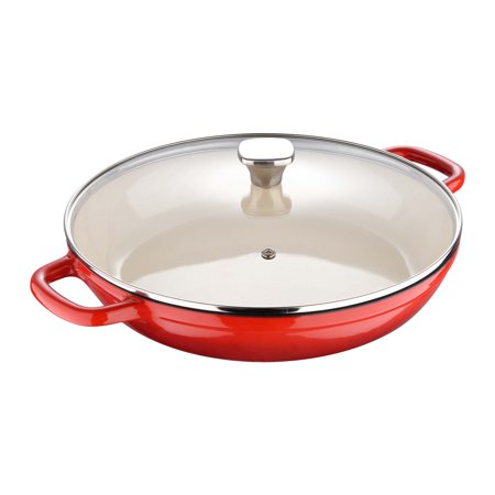Legacy by MasterPRO - 12  Legacy Enamel Cast Iron Braiser with Glass Lid and Ombre Design  12 Inches  2 Quarts  Red