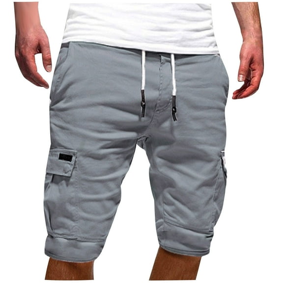 JIUKE Plus Size Cargo Shorts for Men Drawstring Solid Color Casual Loose Outdoor Short Trackpants
