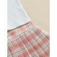 thumbnail image 6 of Franhais Kids Baby Girl Clothes Solid Color Ribbed Sleeveless Tank Tops and Plaid Printed Mini Pleated Skirt Set Summer Outfit, 6 of 9