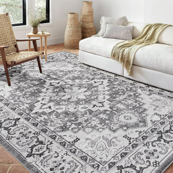 Reepow Vintage Washable Area Rug 5x7, Non Slip Rug with Printed, Ultra-Soft Faux Wool Area Rug，Low Pile Carpet for Bedroom Living Room Kitchen