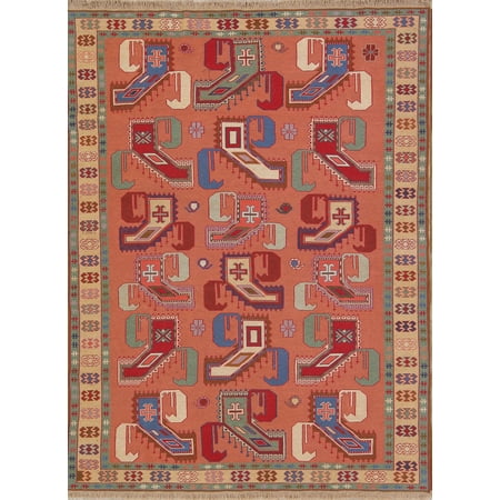 - Flat-Weave Geometric Paisley Rose Color 5x7ft Kilim Shiiraz Oriental Rug