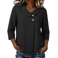 thumbnail image 6 of thefmos Women Plus Size Fall Spring Collared 3/4 Sleeve Button Down Blouses Dressy Casual V Neck Tunic Tops Loose Fit Solid Basic Shirts for Work Vacation, Black 3XL, 6 of 6