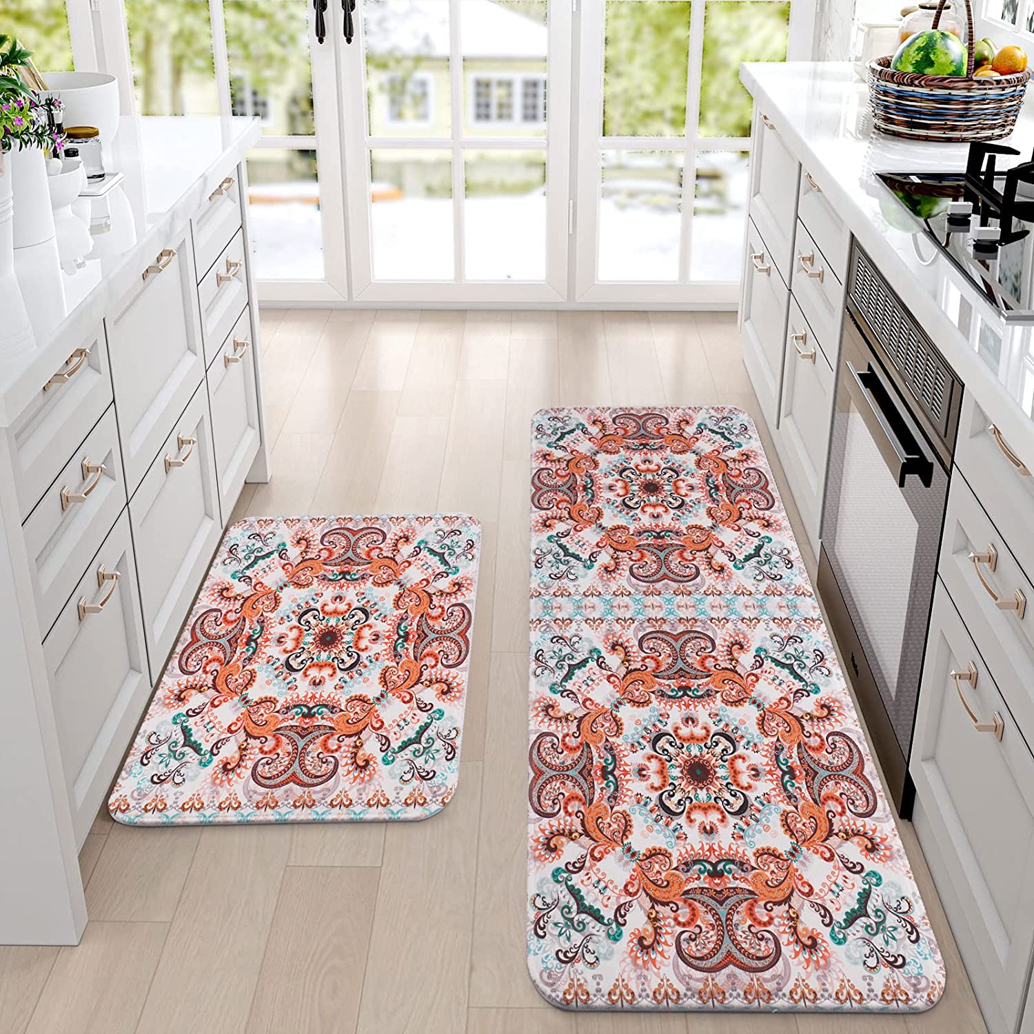 Kitchen Mat 2 PCSBoho Kitchen Rug and Mat Washable, Bohemia Cushioned