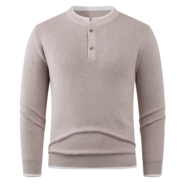 RXMEKW Elastic Knit Sweater For Men Solid Color Round-Neck Long Sleeve Pullover For Casual Wear Polyester Black L