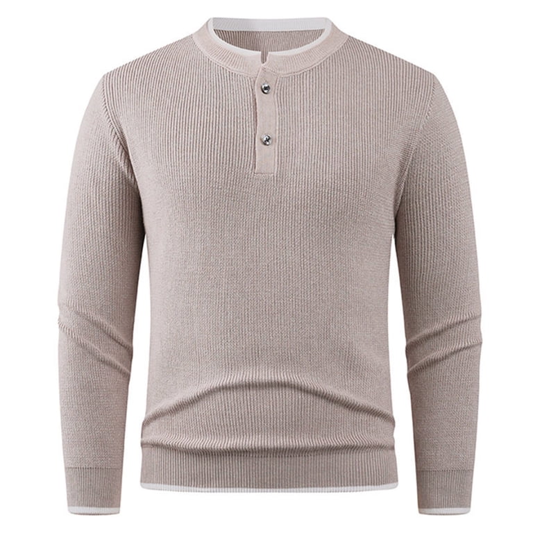 Handshe Men's Knit Sweater, Solid Color Elastic Warm Pullover with