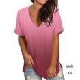 thumbnail image 3 of Camiseta degradada para mujer Qarigey Ropa de calle multicolor con cuello en V manga corta Rosado XXL AP011467-11, 3 of 6