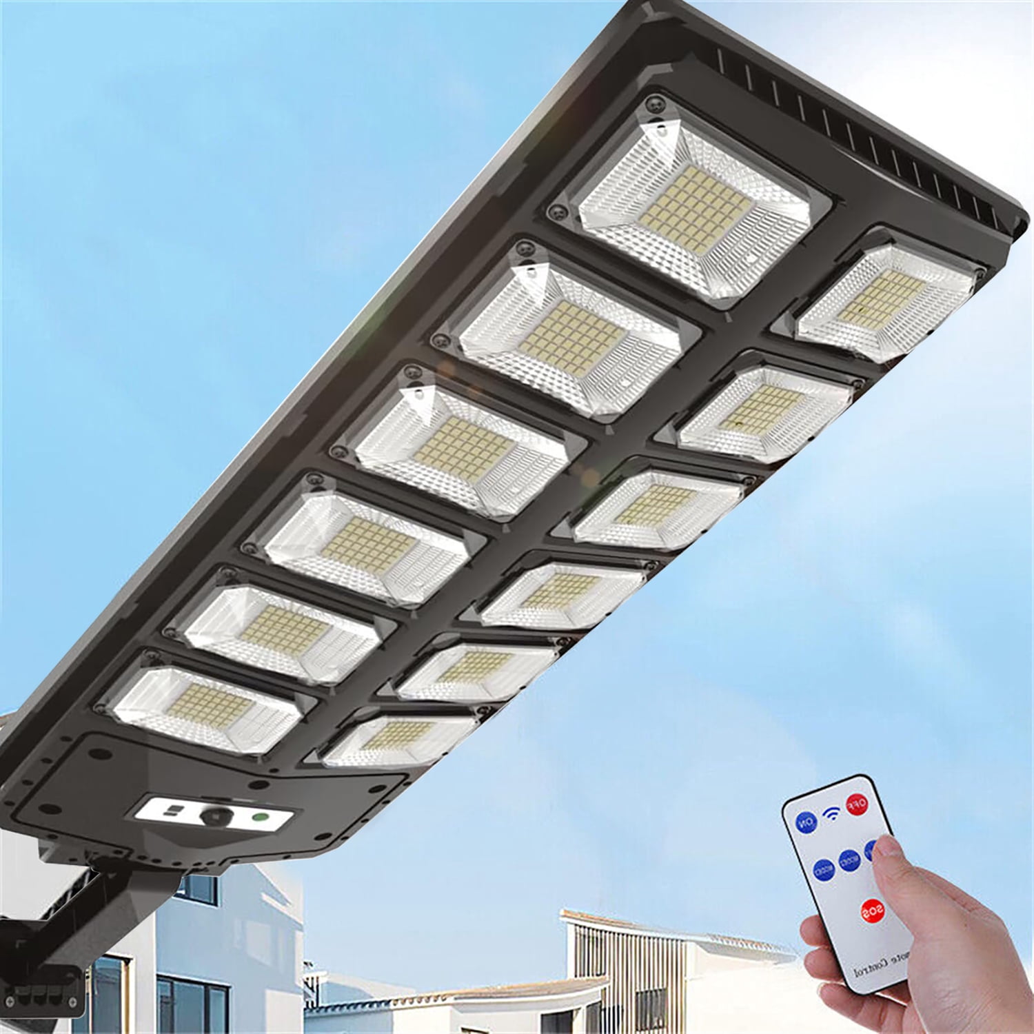 Super Bright Solar Street Lights, 5500LM 6500K Ultra Bright Dusk to Dawn Solar Motion Sensor Lights with Remote Control, Solar Security Wall Light Road Lamp for Garden Yard Patio Parking Lot