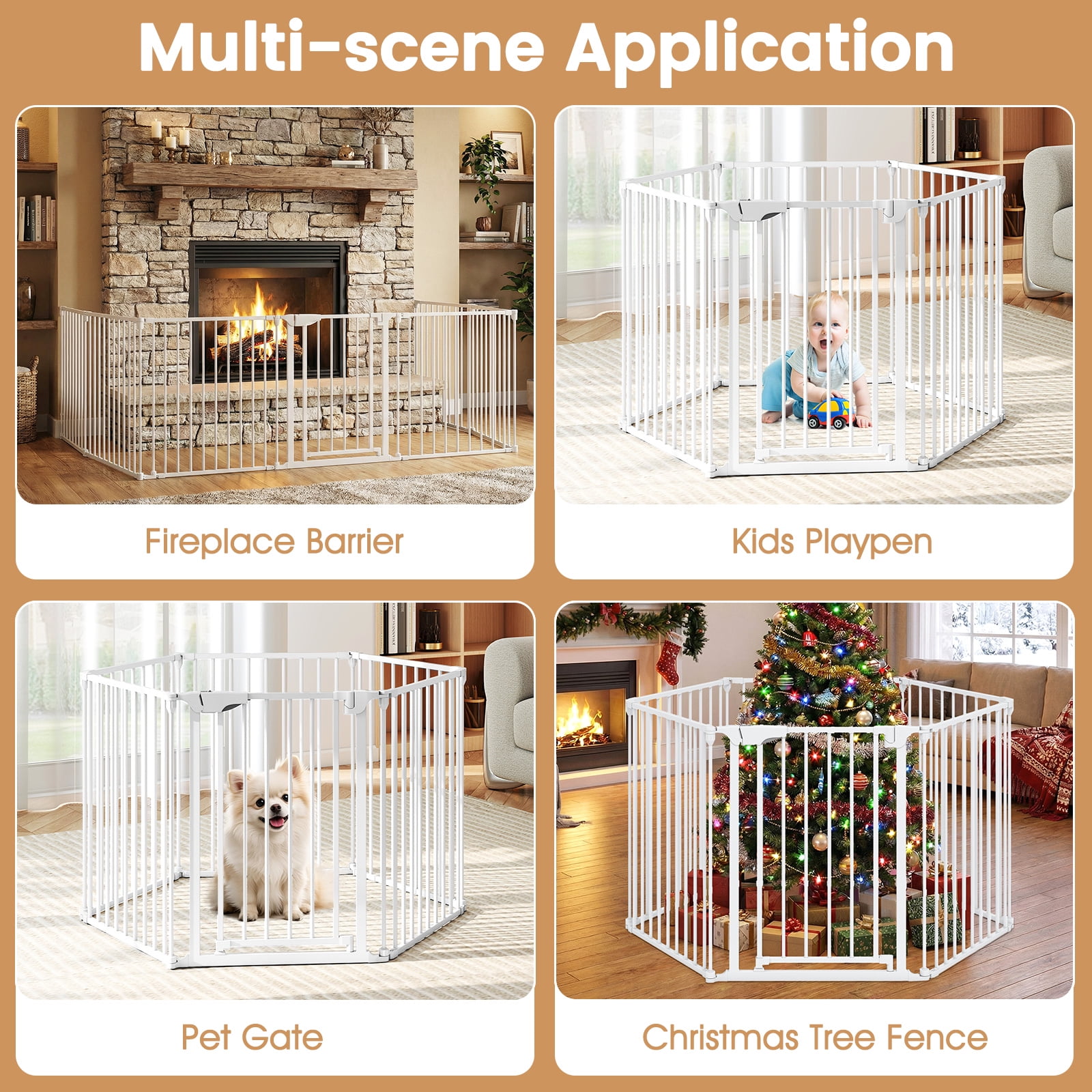 Gymax 6-Panel Adjustable Pet Safety Fence w/Auto-close Door & Double Locking System White