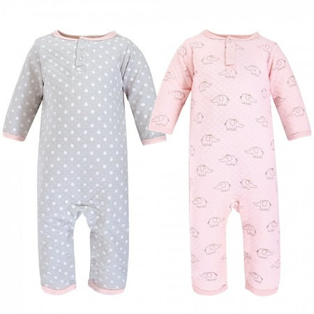 

Hudson Baby Infant Girl Premium Quilted Coveralls Pink Gray Elephant 18-24 Months