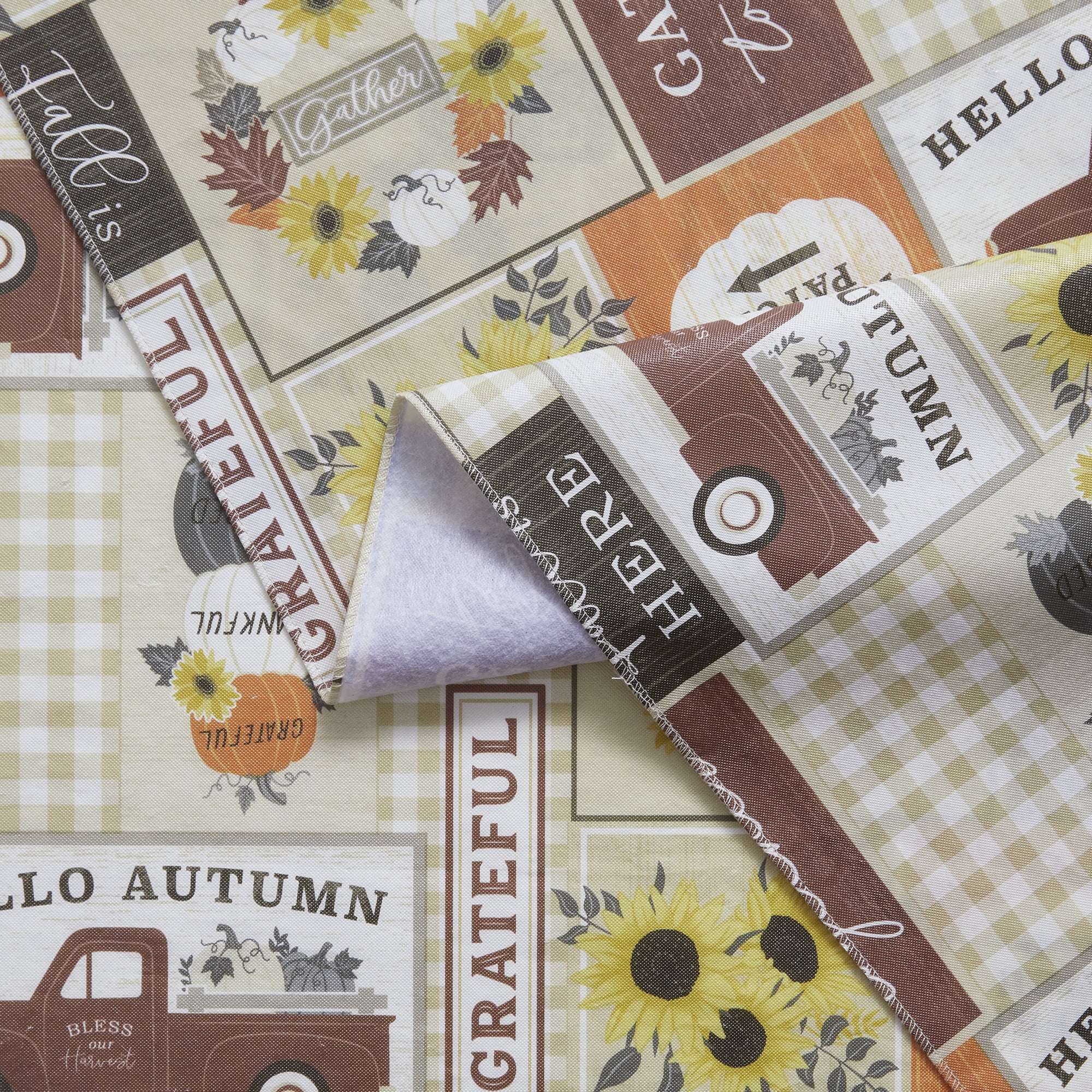 (2 pack) Way To Celebrate Harvest Autumn Patchwork Peva Tablecloth, Fall Décor 70" Round - Beige