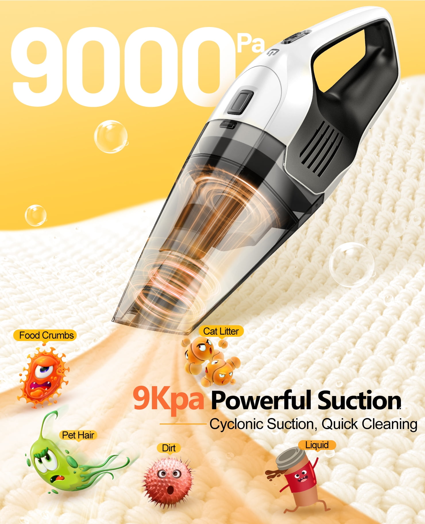 Homasys Cordless Handheld Small Vacuum Cleaner, 9KPA Strong Suction Vacuum, Rechargeable 14.8V HEPA Dual Filter Lightweight Wet and Dry Vacuum Cleaner, Quick Charge, Lightweight for Home Car Carpet