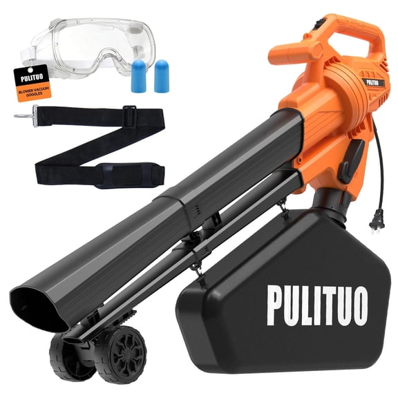 PULITUO 3-in-1 Electric Leaf Blower Vacuum Mulcher with Bag, 530CFM 170MPH Corded Leaf Blower, 15:1 Mulching Leaf Vacuum with Shoulder Strap for Lawn, Yard & Garden (Orange)