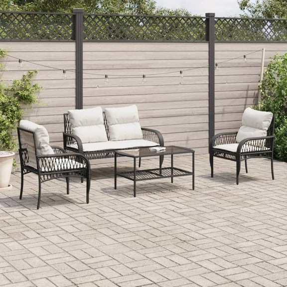 vidaXL 4 Piece Patio Sofa Set with Cushions Black Poly Rattan