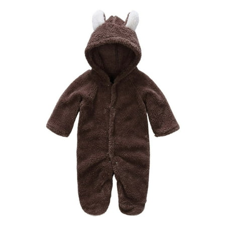 

Newborn Baby Clothes Winter Fleece Footie keep Warm Winter 1sie Ear Hooded Romper Button Kids Boys Girls Jumpsuit (0-3 Months White)