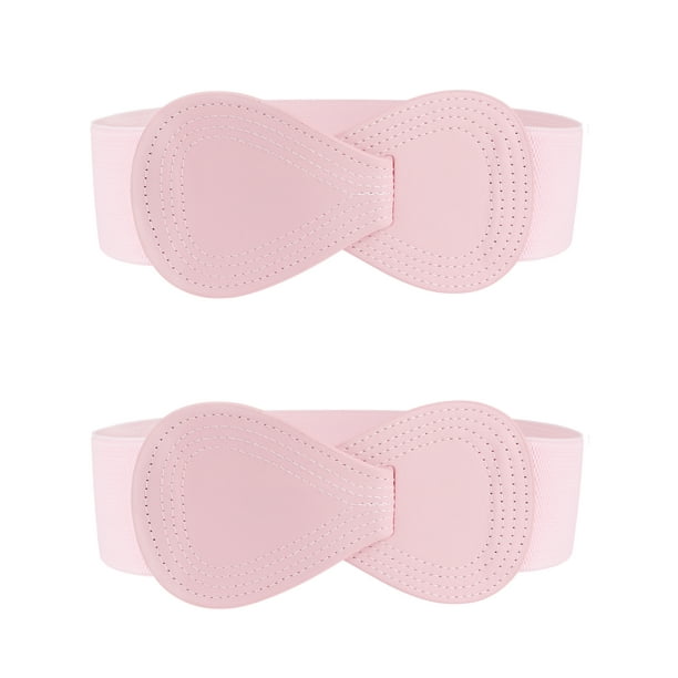 Cinturón elástico de cuero sintético con hebilla en forma de 8 de 2 piezas Inspire Chic para dama 33.5x2.36" (LxW) Rosa claro