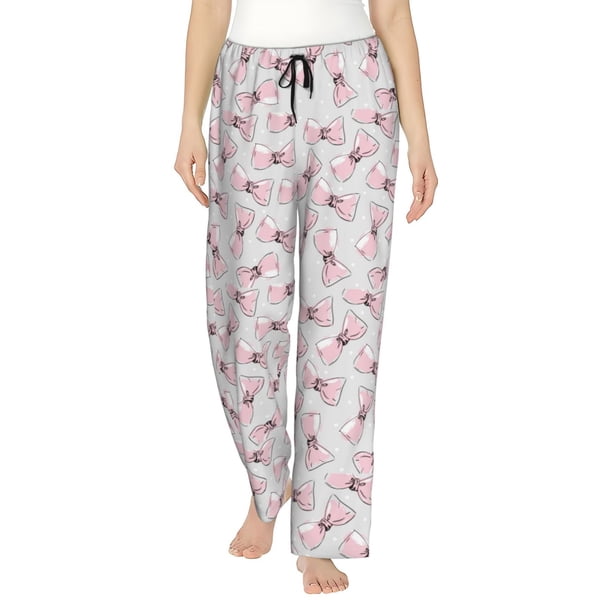 Balery Cute Bow Tie Pantalones de pijama para mujer, pijamas ultraligeros, pantalones de estar por casa-Small