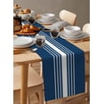 thumbnail image 6 of ERUNPONLY Navy Blue White Stripe Table Runner - 60 Inch Long Modern Rustic Vertical Striped Cotton and Linen Blended Dress Scarves Farmhouse Table Runner for Kitchen Dining, Coffee Table, 13"x60", 6 of 8