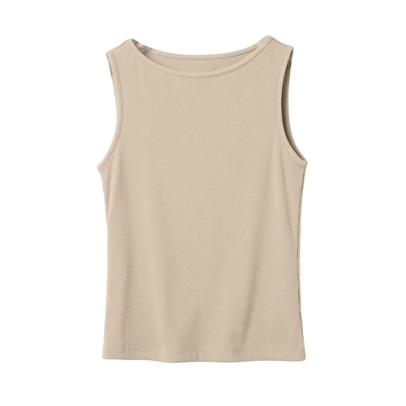 Womens Sleeveless Ribbed Tank Tops Boat Neck Slim Fit Shirts Summer Beach Vacation Clothes Beige M