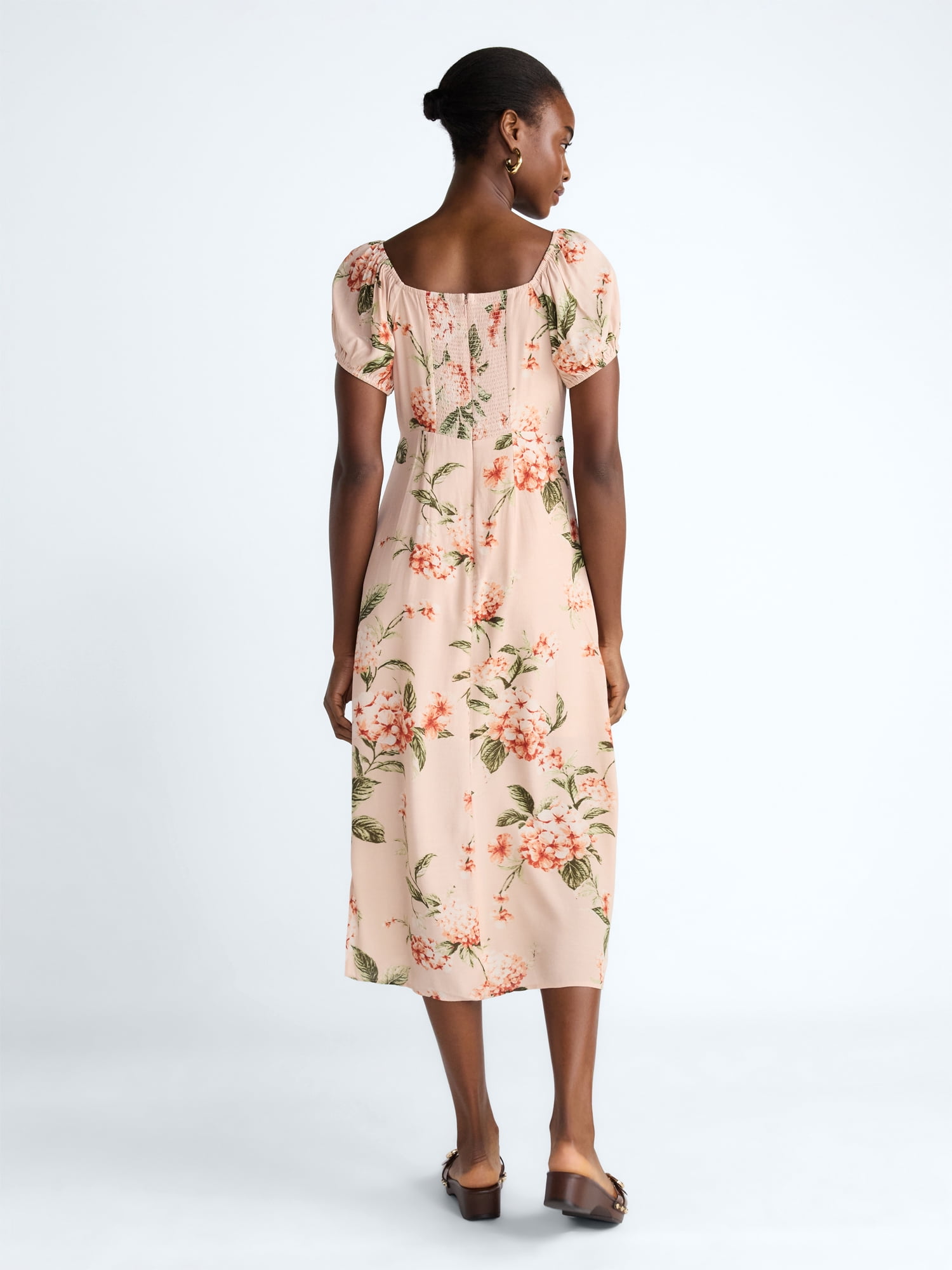Scoop Women's and Women's Plus Midi Puff Sleeve Dress, Sizes XS-4X