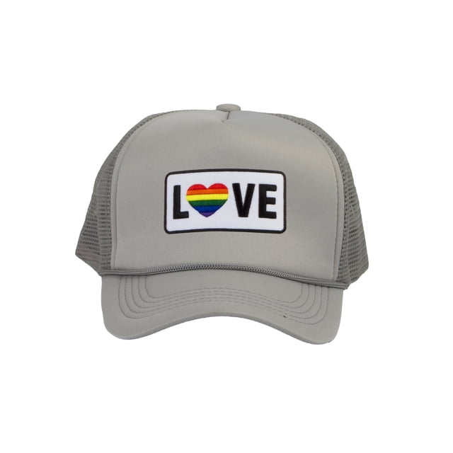 Gravity Threads LGBTQ+ Love Rainbow Heart Patch Trucker Hat - Light Grey