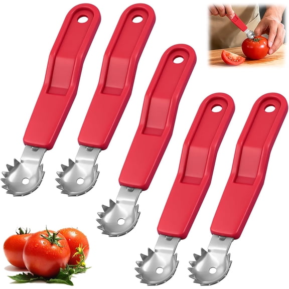 5 Pcs Tomato Corer Tool Strawberry Huller Stem Remover, Handle with hole, Stainless Steel, Fruit Corer Tool for Tomato Strawberry