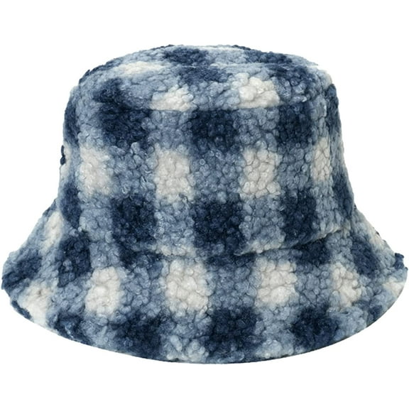 CoCopeaunts Winter Womens Bucket Hat Classic Retro Plaid Basin Cap Casual Outdoor Hundred Take Lamb Wool Warm Fisherman Hat
