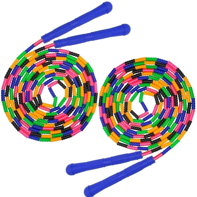 9.2 FT Long Jump Rope 2 PACK , Double Dutch Jump Rope, Soft Beaded Skipping Rope for Kids Adults, Plastic Segmented Jump Rope Rainbow