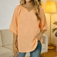 thumbnail image 2 of Sentmoon Vêtements d'Été pour Femmes Blouses pour Femmes Haut à Col en V pour Femmes Haut en Lin pour Femmes avec Col Rassemblé Mode pour l'Été & Temps Chaud Orange P, 2 of 9