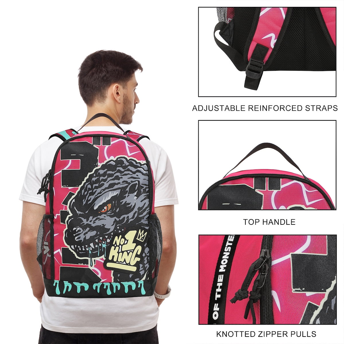 Godzilla Large Graphic 17.5" Pink Backpack