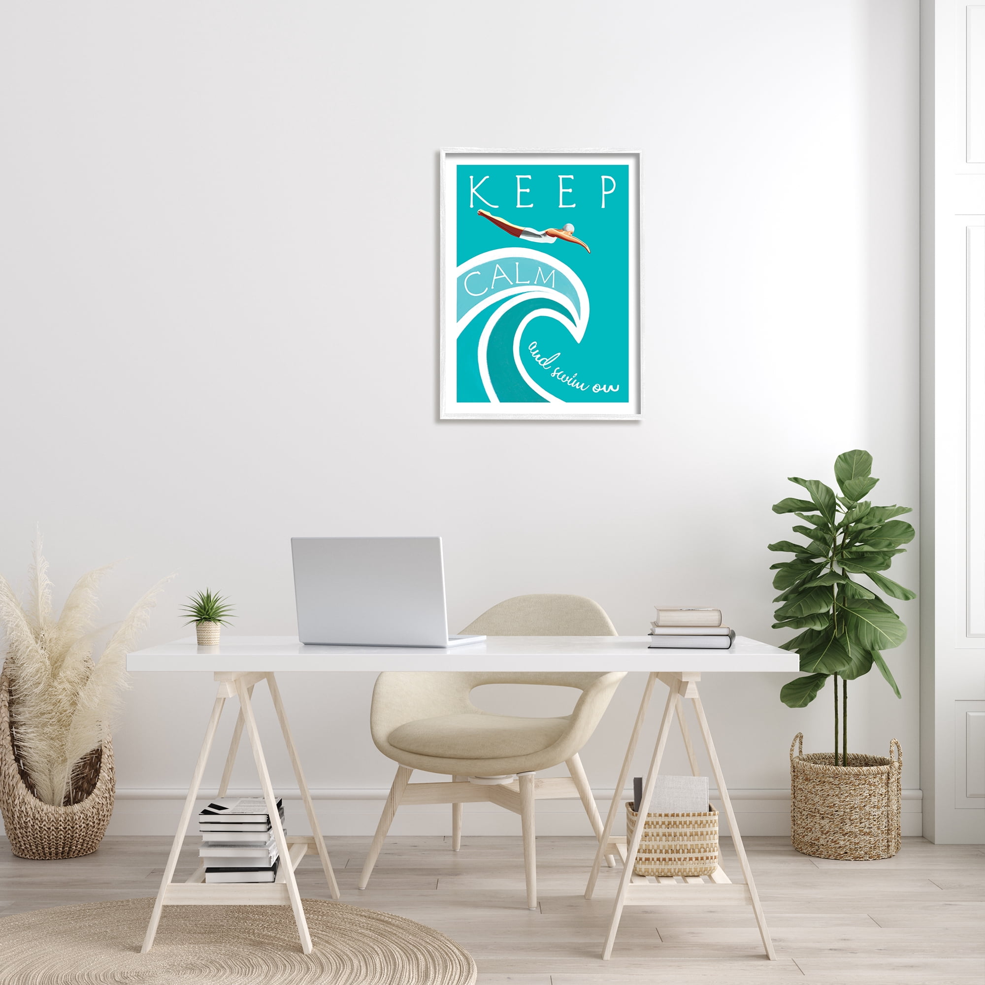 Stupell Industries Keep Calm Swim On Phrase Female Diver Blue Wave, 24 x 30, Designed by Elizabeth Tyndall
