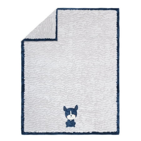 UPC: 0841297150500 | The Peanutshell Pug Life Dog Blue Reversible Fleece Blanket for Baby Boys or Girls