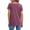 thumbnail image 3 of LELINTA Women's Casual Cold Shoulder T-Shirt Summer Short Sleeve Tunic Tops Front Knot Side Twist Blouses, Black/ Dark Grey/ Wine Red, S-2XL, 3 of 8