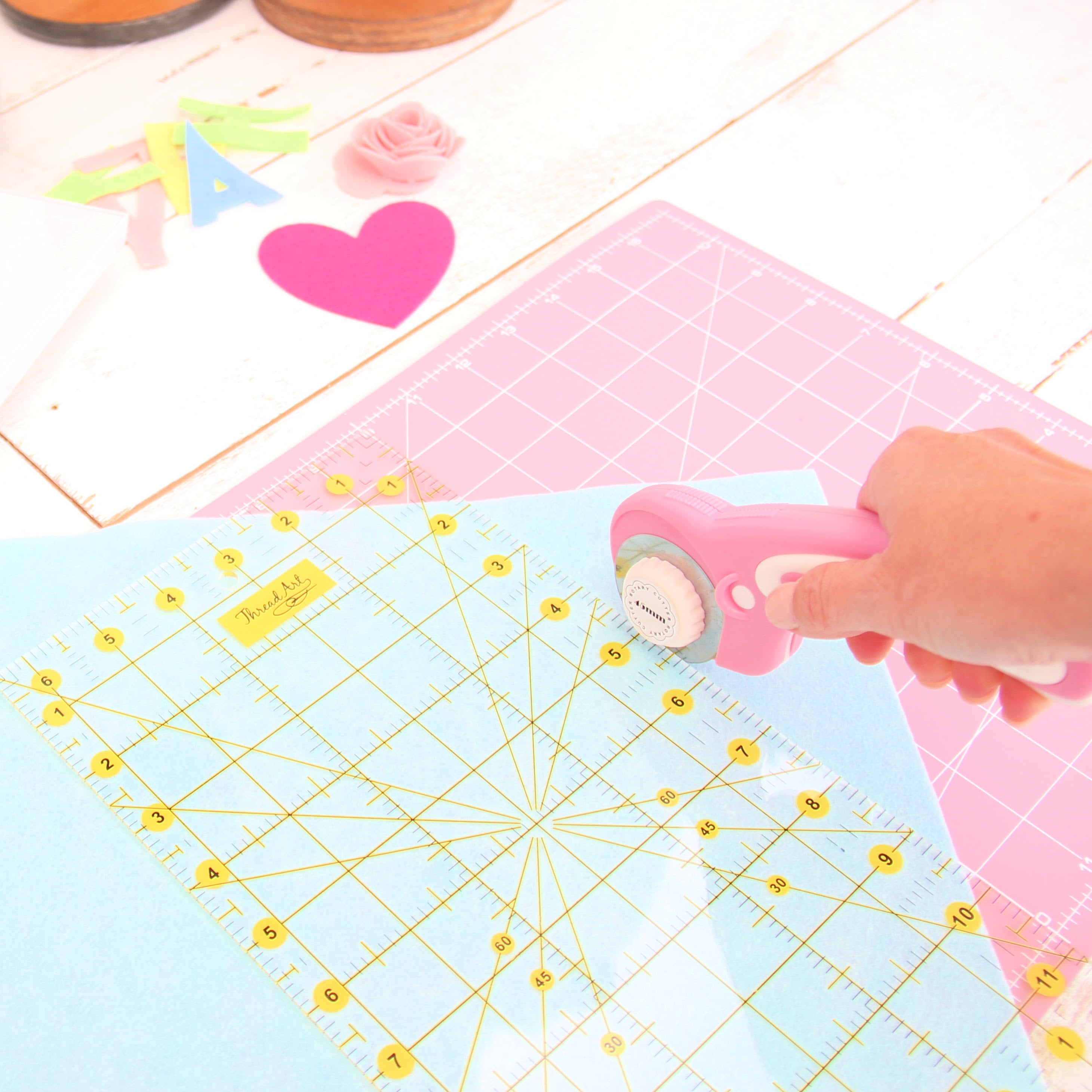 Threadart Rotary Cutter Set | 45mm Fabric Cutter Kit with Blade, 11"x17" Double-Sided Self Healing Cutting Mat, 12"x6" Quilting Ruler | for Sewing, Fabric Cutting, Art Crafting