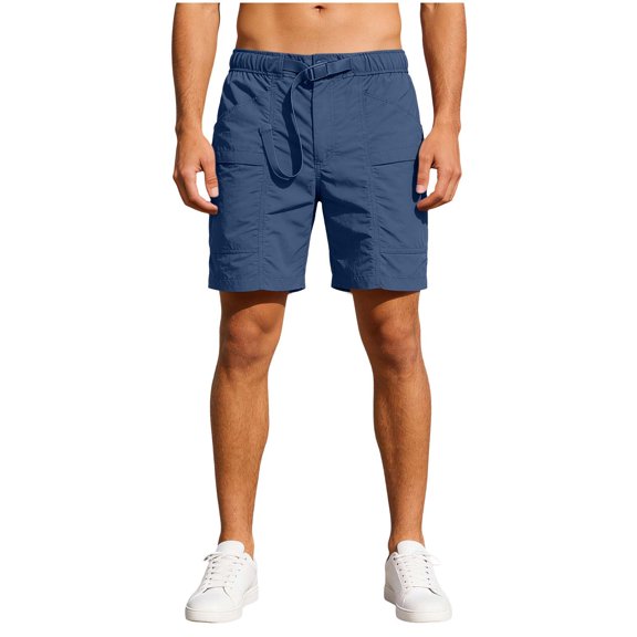 Men's Cargo Shorts Hiking Short Pants with Built-in Webbing Belt, Knee Length Regular Fit Multi-Pocket Quick Dry Lightweight Outdoor Travel Utility Shorts Elastic Waist