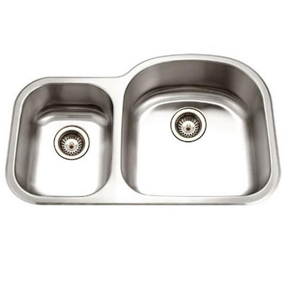 Houzer MC-3210SL-1 32.5 x 20.75 in. Medallion Designer Series Undermount Stainless Steel 70 - 30 Double Bowl Kitchen Sink- Small Bowl Left