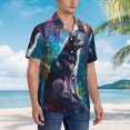 thumbnail image 3 of Fotbe Colorful Plant Wolf Camisa Hawaiana para Hombre Unisex – Camisa Casual de Verano con Botones de Manga Corta de Algodón y Lino,Medium, 3 of 7