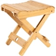 thumbnail image 1 of Natural Bamboo Wood Folding Stool, Stable &amp; Durable Shower Foot Rest For Indoor &amp; Outdoor Use, Compact And Foldable Design For Space Saving, 1 of 5