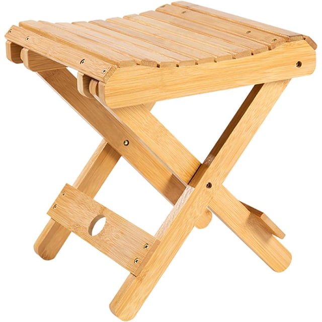 Natural Bamboo Wood Folding Stool, Stable & Durable Shower Foot Rest For Indoor & Outdoor Use, Compact And Foldable Design For Space Saving