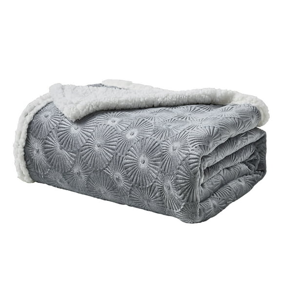 Plazatex Louvre Sherpa Decorative Super Soft Throw Blanket for Sleep/Decor 50" x 60" Grey