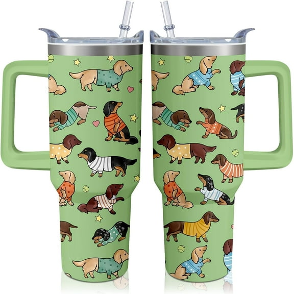 40oz Dachshund Dog Tumbler with Handle and Straw, Cute Stainless Steel Insulated Cup with Lid and Straw, Travel Coffee Mug Water Bottle, Birthday Mothers Day Gifts for Women Men Animal Lovers
